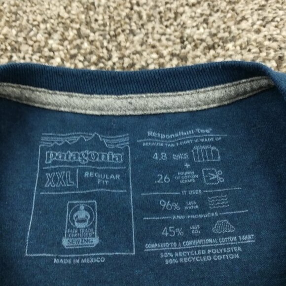 Patagonia Shirt Mens 2XL Blue Logo Responsibili Tee Crew Neck Pullover Gorpcore - Picture 5 of 7